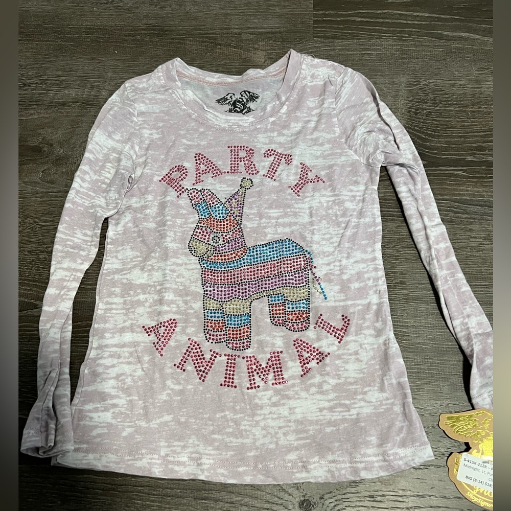SIGNORELLI**Long Sleeve ORGANIC Embellished “Party Animal” Shirt**Size 6 $88 NWT